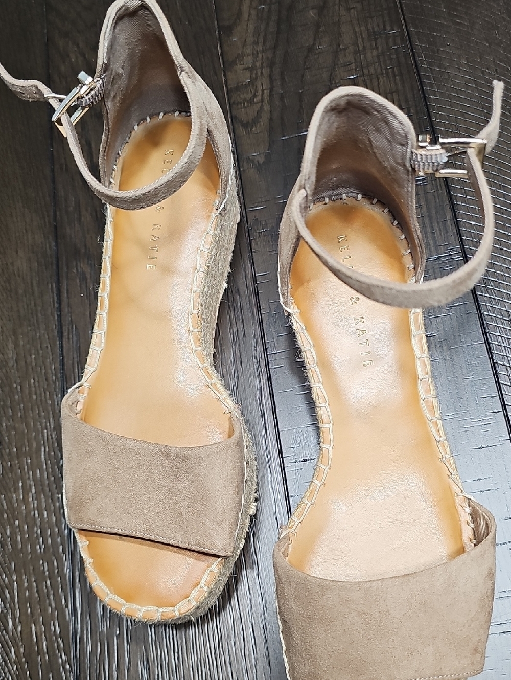 Kelly And Katie Taupe Suede Ankle-Strap Espadrille Sandal